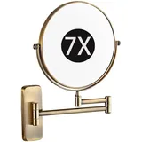 KEYQEEN 6" Wandmontierter Schminkspiegel Mit Vergrößerung, Doppelseitiger Vergrößerungsspiegel, Ausziehbarer Kosmetikspiegel Für Das Badezimmer,Bronze,7X