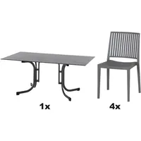 Siena Garden Gartengarnitur, Grau, Metall, Kunststoff, 5-teilig, 90x80x160 cm, Tisch klappbar, gastro- und objekttauglich, wetterbeständig, Stühle stapelbar, Gartenmöbel, Gartenmöbel-Sets
