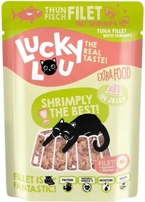 LUCKY LOU Katzen-Nassfutter Thunfisch & Shrimps in Jelly - 12 x 70g Beutel - Getreidefreies Ergänzungsfutter, ohne Zucker oder Konservierungsstoffe