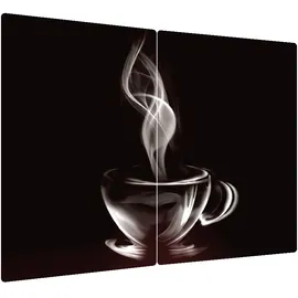 ALLboards Glas Herdabdeckplatte Schneidebrett Kaffee Kaffeetasse Käffchen 2er Set Multi-Platte Arbeitsplatte Herdschutz Deko Gehärtetes Glas, 2 Stück – 52x30cm