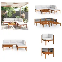 vidaXL 6 tlg. Garten Lounge Set mit Kissen Cremeweiß Massivholz Akazie - Gartenmöbel-Set - Gartenmöbel-Sets - Gartensofa - Gartensofas - Weiß