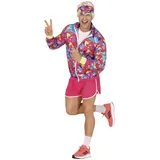 FIESTAS GUIRCA Fashionist Skater Doll Karneval Kostüm Herren – 90er Trainingsanzug in Pink inkl. Jacke u. Shorts – Trainingsanzug 80er Jahre Herren Größe M 48-50