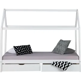 Homestyle4u Hausbett 90 x 200 cm Kiefer lackiert weiß