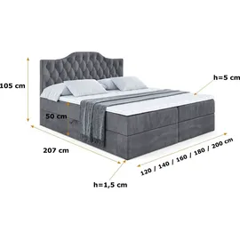 altdecor BOXBETT mit Matratze H3 und Lattenrost, - VILA-1 - 160x200 cm Dunkelgrau