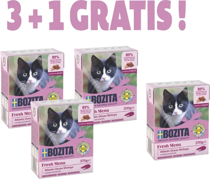 Bozita Feline Häppchen in Soße, Garnelen 3x370g  + 1x370g GRATIS !!!