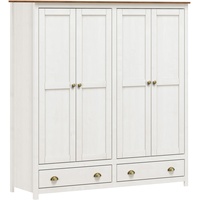 Möbilia Kleiderschrank Kiefer massiv weiß lackiert, braune Deckplatte, 176x54x185cm