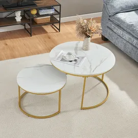[en.casa] Couchtisch Christchurch 2er Set Marmoroptik, Weiß/Gold