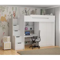 Möbel-Zeit Hochbett Hochbett DORIAN mit Schreibtisch und Schrank