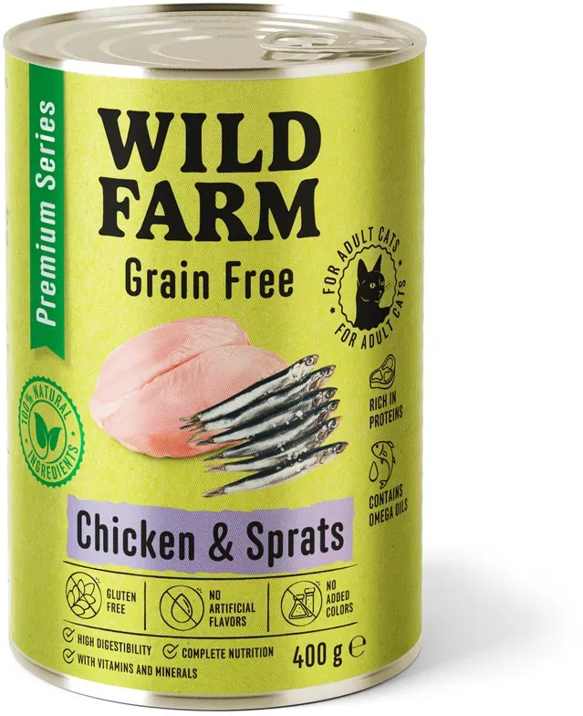 WILD FARM Premium Grain Free Huhn und Sprotten 400g - getreidefreies Katzenfutter