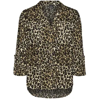 VERO MODA Damen Langarm Bluse VMBumpy Shirt Hemd mit Leopard-Print 10275283 Tigers Eye Verena Leo S - S