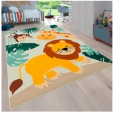 Paco Home Kinderteppich »Bino 582«, rechteckig, 4 mm Höhe, Spielteppich, Motiv Tiere, Löwe & Giraffe, Kinderzimmer Beige Blau Grün, Grösse:120x160 cm