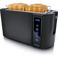 Arendo Toaster für 4 Scheiben Langschlitz 1500 W, Brötchenaufsatz, Wärmeisoliert, Display, Touch, Schwarz
