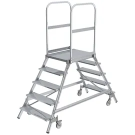 Günzburger MUNK Aluminium-Podestleiter beidseitig begehbar Aluminium geriffelt 5 Stufen