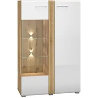 Feldmann-Wohnen Stauraumvitrine, Weiß, Braun, Holz, 7 Fächer, Rechteckig, 92x143x42