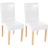 2er-Set Stuhl Littau, Esszimmerstuhl Lehnstuhl, Leder weiß helle Beine
