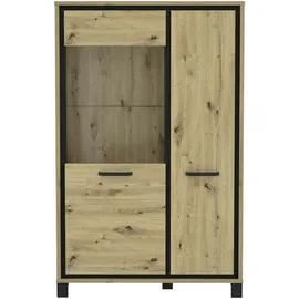 Forte Trondheim Highboardvitrine mit 1 Tür und 1 Glastür, Holzwerkstoff, Artisan Eiche, Metall, 7 Fächer, 101.4x161x41.5 cm
