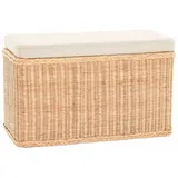 Krines Home Wäschetruhe Rechteckige Truhe Sitztruhe gepolstert mit Deckel Natur-Rattan (Wäschebox mit Inlett), Sitzbank mit Stauraum beige