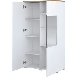 INOSIGN Vitrine "Modo, Breite 80 cm, moderner griffloser Vitrineschrank", weiß (weiß, eiche mauvella, weiß), B:80cm H:140cm T:34,5cm, FSC-zertifizierter Holzwerkstoff, Glas, Melamin, Metall, Schränke, Vitrine, mit viel Stauraum, Einlegeböden verstellbar, Glastür