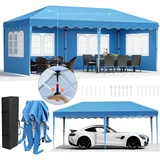 LIFERUN Pavillon 3x6,One Push Faltpavillon 3x6 Wasserdicht Stabil, Pop up Pavillon Winterfest, Gartenpavillon mit 4 Seitenteilen,Partyzelt,für Strand/Festival/Camping/Markt,Blau