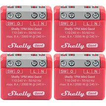 Shelly Relais 1PM Mini Gen4, 8 A, WLAN, Bluetooth, rot, 4 Stück