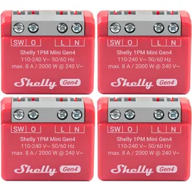 Shelly Relais 1PM Mini Gen4, 8 A, WLAN, Bluetooth, rot, 4 Stück