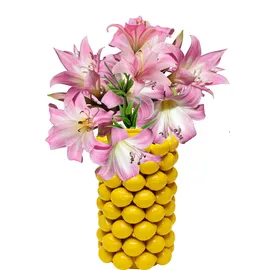 Kare Vase Lemon Juice, Gelb, Pflanzengefäß, Deko Vase, Blumentopf, Zitronen Motiv, Porzellan, handgearbeitet, Unikat, 43 cm (H)