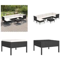 vidaXL 8 tlg. Garten Lounge Set mit Auflagen Poly Rattan Schwarz - Garten-Sofagarnitur - Garten-Sofagarnituren - Gartensofa-Set - Gartensofa-Sets - Schwarz