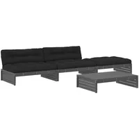 vidaXL 4-tlg. Garten-Lounge-Set mit Kissen Grau Massivholz