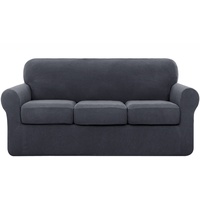 subrtex Sofabezug mit 3 Separatem Sitzkissenbezug Stretch Sofahusse Couchbezug Elastischer Stretchhusse für Sofa (3 Sitzer, Grau-1)