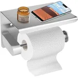 Famanu Toilettenpapierhalter ohne Bohren mit Ablage - gebürsteter Edelstahl