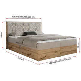 MKS Meble Boxspringbett 160x200 mit Bettkasten, Polsterbett 160x200 mit Matratze H3, Boxspringbett 160x200 mit Kopfteil, Boxspringbett mit Massivholz - Nessi... - Beige