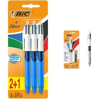 BIC 8899301 4 Colour Grip Kugelschreiber 3 Stück farblich sortiert & 4 Farben Kugelschreiber Set 4 Colours 3+1HB, mit Bleistift, 1er Pack, inkl. 12 Bleistiftminen, Ideal für das Büro, Home, Schule