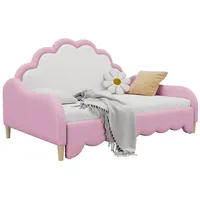 Flieks Polsterbett, LED Schlafsofa Sofabett Doppelbett 140x200cm/140x100cm mit Matratze rosa