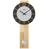 MPM Quality Design Holz Pendeluhr Wanduhr, Silber/Schwarz, 300 x 720 mm, Elegante Uhr modern, Quarz-Uhrwerk Sweep, originelle Wanduhr mit Pendel, Deko Wohnzimmer, Schlafzimmer, Küche, Büro