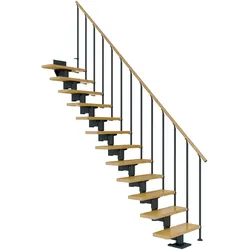 Dolle Mittelholmtreppe Cork Ahorn, lackiert Gerade 79 cm breit für GH 278 – 337 cm UK Metall Anthrazit mit Geländer