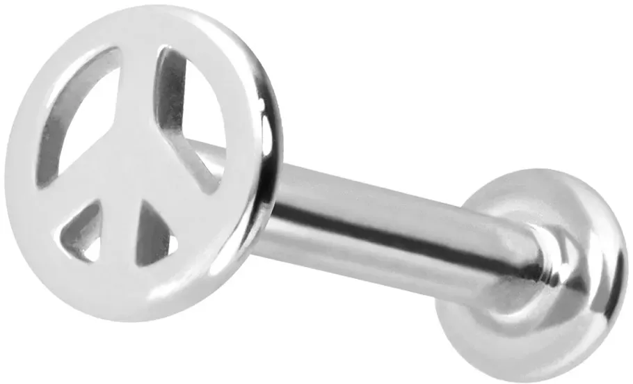 14 Karat Gold Labret mit Push Fit PEACE-ZEICHEN