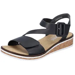 Riemchensandale RIEKER, Damen, Gr. 37, schwarz, Lederimitat, elegant, Schuhe, Sommerschuh, Sandalette, Keilabsatz, mit asymmetrischem Riemchen