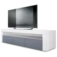 Vladon Lowboard Valencia (TV-Kommode, ​mit 1 offenem Fach und 2 Klappen), Weiß matt/Grau Hochglanz/Weiß Hochglanz (155 x 46 x 40 cm) grau|weiß