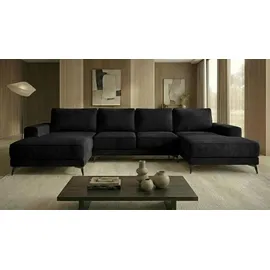 A&J MöbelLand Eckcouch Polyester mit Schlaffunktion 3-Sitzer Schwarz