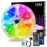 Realky Led Strip 10m, RGB Led Streifen, Bluetooth Smart Led Band Selbstklebend, Led Leiste mit Fernbedienung und APP, Led Lights Dimmbar, Musik Sync, Timer-Einstellung für Gaming Zimmer, Room, Küche, Party