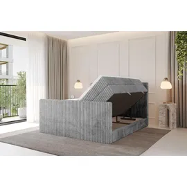 altdecor Boxspringbett mit Fußteil - TOLO-Z KING 160x200 Cord - Hellgrau - Komplett-Set mit H3 und H4 Matratzen und Topper, Polsterbett mit Bettk... - Hellgrau