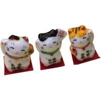 BESPORTBLE Glückskatze Japan Porzellan 3 Apanesische Keramik Maneki Neko Glückskatzenfiguren Feng Shui Glücksstatue Winkendes Glücksdekor Ornamente Für Home Office Shop Winkekatze+Porzellan