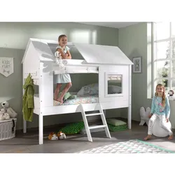 Vipack Charlotte Baumhaus Bett 90 x 200 cm Liegefläche inkl. Vorhang Set, Creme-Weiß