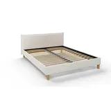 s-style möbel Polsterbett 160x200 Volker Weiß Boucle Stoff Füße aus Massivholz