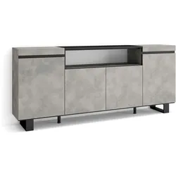 SKRAUT HOME Sideboard, Anrichte, Schrank, Küche, Schrank, Flur, 200x35x87cm, 4 Türen, Industriedesign, Moderner Stil, Zementgrau - 61_10
