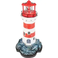 Lemodo Leuchtturm rot,weiß mit rotierendem Leuchtfeuer, Gartendeko 43 cm
