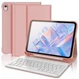 FOGARI iPad 10 Generation Tastatur Hülle | iPad 10.9 Tastatur Hülle 2022 - QWERTZ Deutsches Tastatur Magnetische Kabelloser Bluetooth Abnehmbar für iPad 10.Generation A2696/ A2757/ A2777 - Rosa