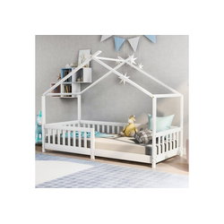 Flieks Hausbett Dream high, Schönes Kinderbett mit Rausfallschutz für Kinder- und Jugendzimmer, 200x90cm weiß