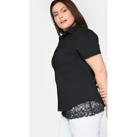 sheego Klassische Bluse Hemdbluse Kurzarm Schwarz 50