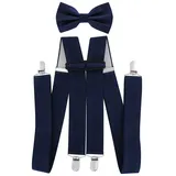 axy Hosenträger Herren Hosenträger mit Fliege Set 4 Stabile Clips H-Form 3,5cm Breit verstellbar und elastisch 120cm Lang blau|schwarz